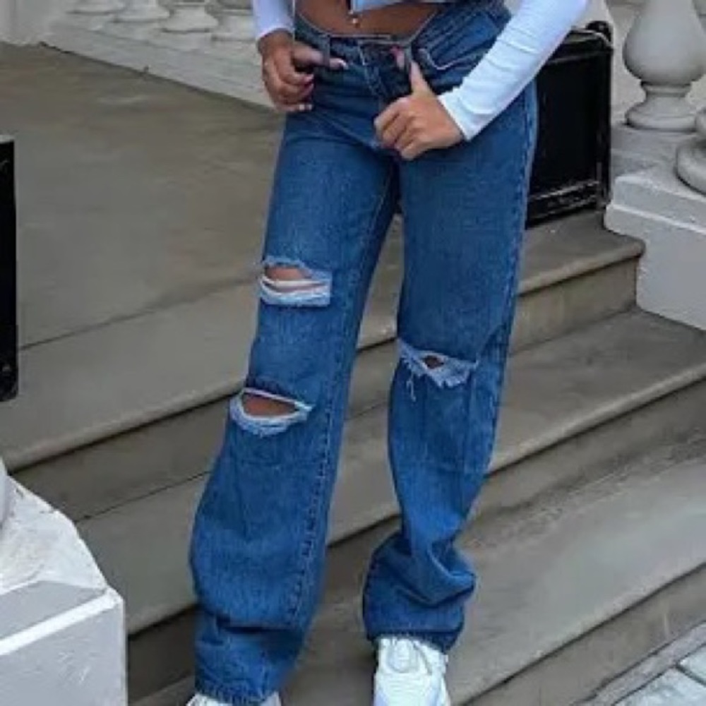 Non Stretch - Ripped Jeans - Medium Blue Wash - 7 - Fashion Nova